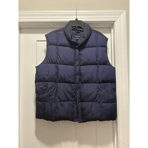 Lands End Mens Sz XL (46-48) Blue Goosedown Puffer Vest Snap Front Lightweight
